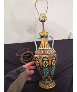 Italian Urn Lamp Handles Vibrant Colors 27&quot; Floral Motif  - $123.86