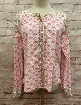 Sundance Boho Southwest Long Sleeve Button Front Blouse Top Pink Tan Petite S - £22.98 GBP