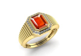 Natural Emerald Cut Red Garnet Ring 925 Sterling Silver 14K Gold Plated Ring - £59.03 GBP