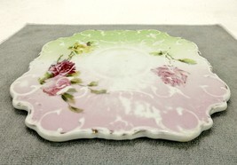 Square Porcelain Teapot Trivet, Pink &amp; Green w/Floral Artwork, Germany, ... - £11.71 GBP