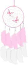 Pink Butterflies Dream Catcher Handmade Colorful Feather Dream Catchers Wall Dec - £24.78 GBP