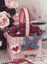 Plastic Canvas Valentine Basket Tissue Cover Mug Teddy Bear Angels Pattern - $6.99