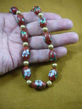 (v257-7) Red pink flower Cloisonne beaded Beads Necklace fashion JEWELRY Wow - £64.06 GBP