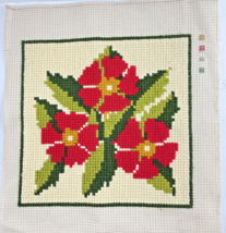 Finished Cross Stitch Christmas Poinsettias Red Floral Pillow Cover Wall... - £17.97 GBP