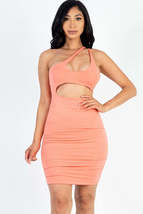 Flamingo Pink One Shoulder Cut-out Front Ruched Bodycon Mini Dress - £9.59 GBP