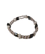 Magnetic Beaded Bracelet/Necklace Black Puple Faux Pearl Gold Tone - $230.58 MXN
