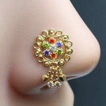 Grande Tendencia Colgante Aro Nariz Multicolor Cz Sacacorchos Piercing 22g - $15.00