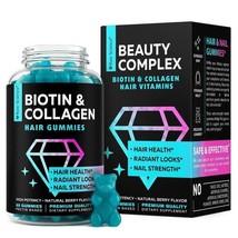 Hair Growth Gummy Vitamins w/ Biotin &amp; Collagen for Hair, Skin, Nail, 60 Gummies - £13.38 GBP