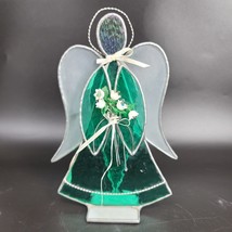 Vintage Christmas Angel Stained Glass Green, White and Silver Foil Edging. 8”x5&quot; - £11.29 GBP