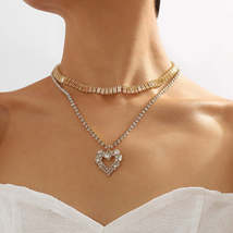 Crystal &amp; Cubic Zirconia Heart Layered Pendant Necklace - £8.01 GBP