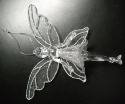 Winged Fairy Christmas Ornament Acrylic Silver Mesh Wings Silver Colored Cord  - £6.40 GBP