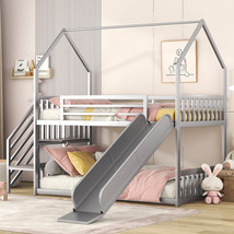 Twin Size Metal Bunk Bed House Bed with Slide and Staircase - £377.93 GBP