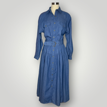 Vintage 1990s Long Sleeved Denim Shirtdress Dress Embroidered Blue - £34.67 GBP