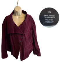 Women&#39;s Burgundy Corduroy Button Asymmetrical Maroon Blazer Jacket - $14.85
