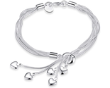 925 Sterling Silver Five-Line Chain with Five-Heart Bracelet Bangle - $11.22