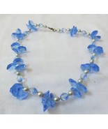 Vtg Blue faceted Glass Flower Faux pearl seed bead chocker style necklac... - £15.72 GBP