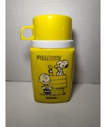 Vintage 1965 Peanuts Yellow &amp; White Thermos Charlie Brown, Snoopy &amp; Wood... - €8,56 EUR