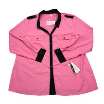 NY Collection Shirt Womens XL Pink Button Up Long Sleeve Mandarin Collared Top - £23.26 GBP