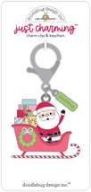 Doodlebug Just Charming Charm Clip &amp; Keychain-Here Comes Santa Claus - £17.60 GBP