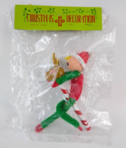 Vtg Elf on Reindeer Wooden Painted Christmas Ornament NOS NIP - £7.61 GBP