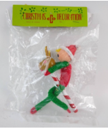 Vtg Elf on Reindeer Wooden Painted Christmas Ornament NOS NIP - $9.69