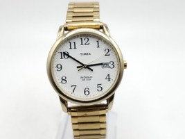 Timex Indiglo Big Reader Watch Mens New Battery Gold Tone White Dial 35mm - $19.99