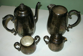 Vtg. Wm Rogers silver plated tea set with tea pot,water pitcher, creamer &amp; sugar - £22.38 GBP