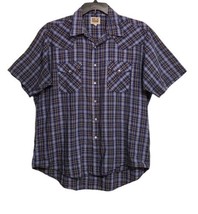 Ely Cattleman Shirt Mens 17  Blue Plaid Pearl Snap Short Sleeve Western Rodeo  - £10.87 GBP