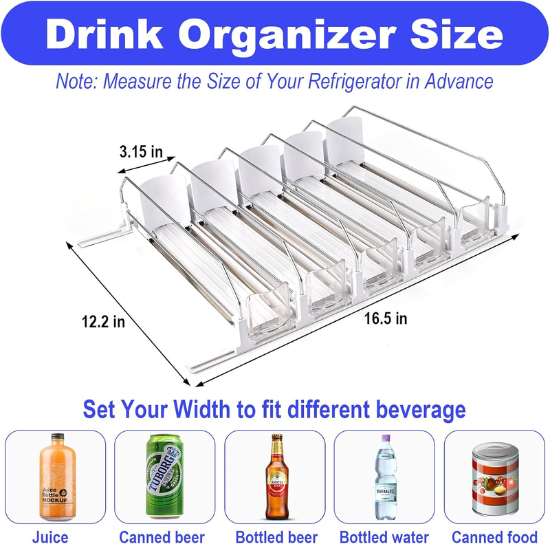 Drink Organizer for Fridge (Adjustable Width), 16.5” D Soda Can Fridge Drink Org Item image 4