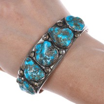 7 3/8&quot; Vintage Navajo silver and turquoise cuff bracelet - £450.51 GBP