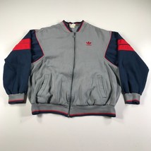 Vintage Adidas Jacket Mens Medium Gray Blue Red Striped Full Zip Long Sl... - $19.79