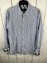 NAT NAST American Fit Flip Cuff Shirt Long Sleeve Mens Size Large Blue Stripe - £15.44 GBP