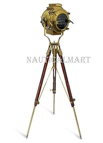 NauticalMart Antique Vintage Style Searchlight W/Wooden Tripod Floor Lamp