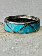 Zuni ring Turquoise pinky band size 4.50 sterling silver women - £48.12 GBP