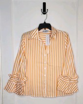 NWT Harshman Ruffle Sleeve Selina Button Down Blouse Marigold Stripes Sz... - $75.00