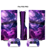 Fits PS5 PRO Disc Console &amp; 2 Controller Purple Clouds Vinyl Wrap Skin D... - $23.68 CAD