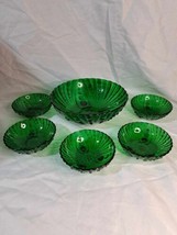 VTG Footed-Anchor Hocking Burple Forest Green Glass Dessert/Berry Bowl Set-6 Pc - $65.44