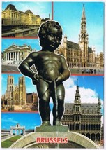 Belgium Postcard Brussels Kings House Town Hall Manneken Pis Fountain - £2.31 GBP