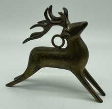 **Vintage MCM SOLID BRASS REINDEER CHRISTMAS ORNAMENT 4-INCH Heavy - £10.99 GBP