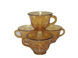 Set 4 Antique Northwood Carnival Glass Marigold Grape Leaves Teacup Punch Cup - £20.65 GBP