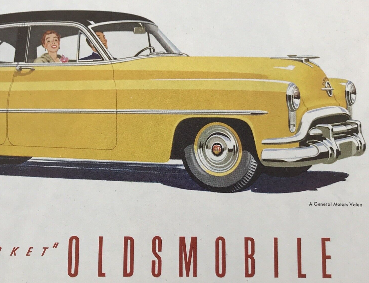 Primary image for 1950s Yellow GM Oldsmobile Rocket 98 Advertising Print Ad 10" x 13.5"