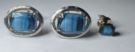 Vintage blue Faux gemstone Silver Tone Cuff Links &amp; tie tack - £15.98 GBP