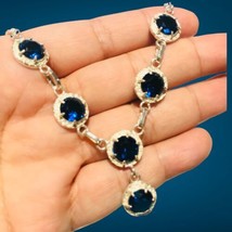 sterling silver 925 CZ &amp;lab Created Sapphire Lariat Statement necklace 1... - £91.91 GBP