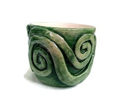 Handmade Pottery Sculptural Ceramic Vase, Green Succulent Planter Cache Pot - £64.64 GBP
