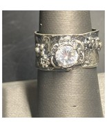 SIGNED YAM 925 STERLING SILVER AND CRYSTAL GEM RING SIZE 7.5 SKY - $38.61