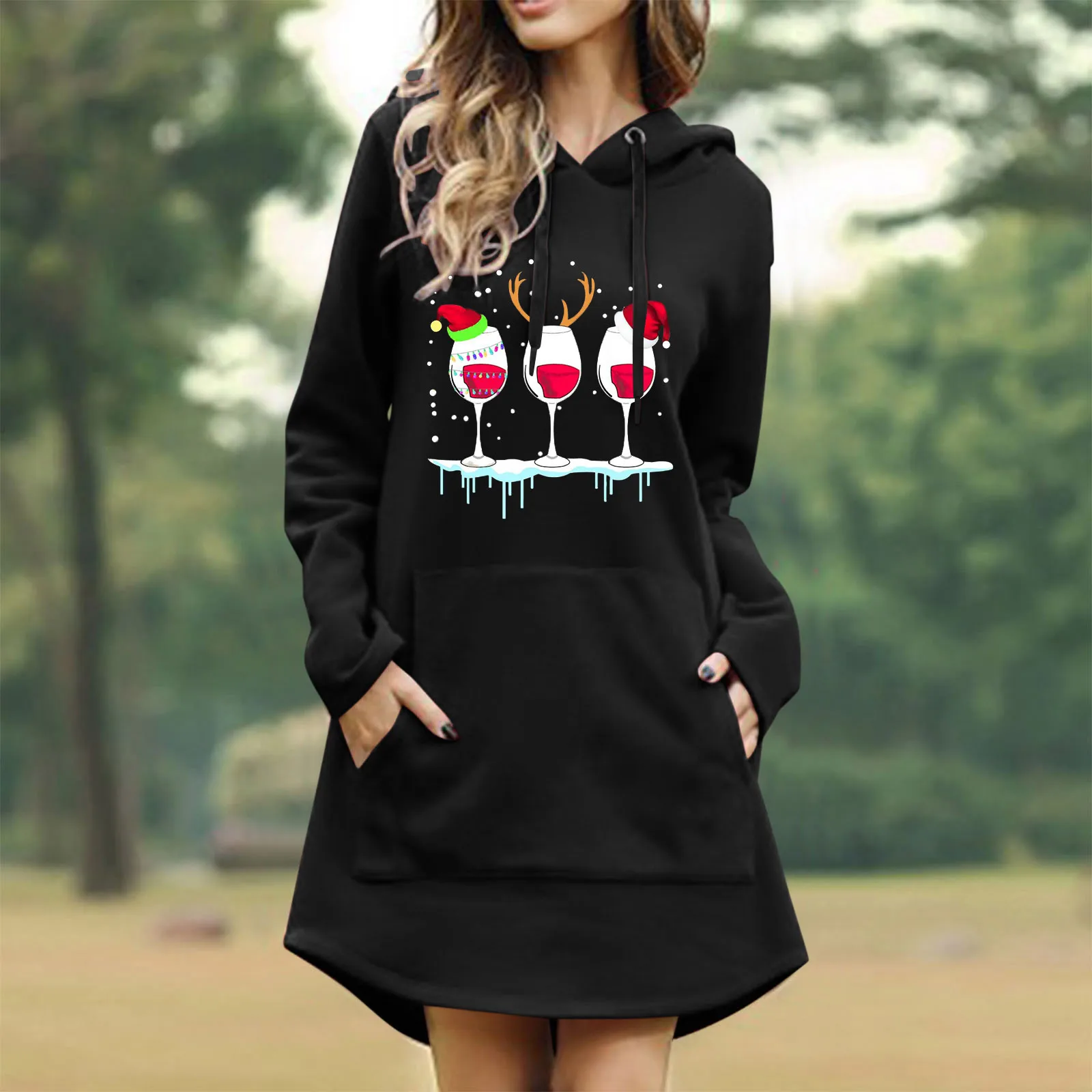 Ladies hoodie female Tops Blouse Christmas Printed Shirt Long Sleeve Printed Sol - £73.79 GBP