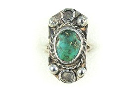 Vintage Turquoise Ring 7.9 g Real Solid Sterling Silver .925 Size 6 - £88.11 GBP
