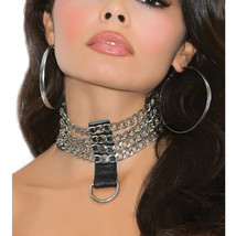 Leather Chain Choker Collar Necklace Studs D Ring Detail Snap Closure L9731 - £21.01 GBP