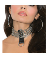 Leather Chain Choker Collar Necklace Studs D Ring Detail Snap Closure L9731 - £21.01 GBP