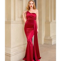 One Shoulder Padded Sexy Satin Maxi Dress Women&#39;s Evening Party Dress Go... - £78.23 GBP